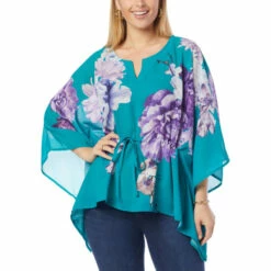 Outlet ⭐ Colleen Lopez Collection Colleen Lopez Chiffon Floral Printed Poncho Black Floral 🥰