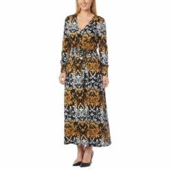 Cheapest ❤️ Colleen Lopez Collection Colleen Lopez Long Sleeve Wrap Maxi 👗 Dress Navy 🎉
