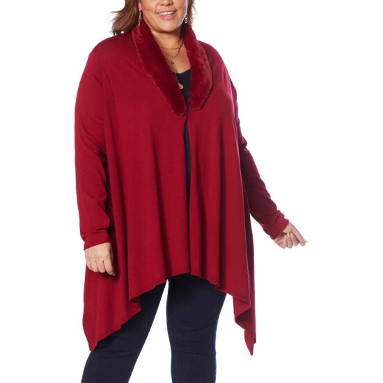 Outlet 🔥 Colleen Lopez Collection Colleen Lopez Draped Cardigan With Faux Fur Collar Black 🥰 - Image 2