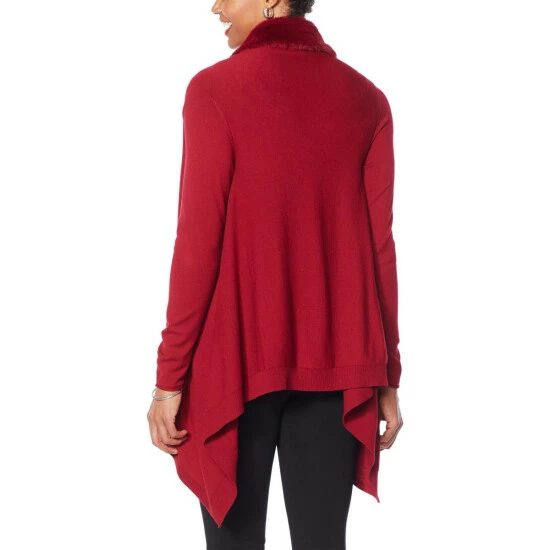 Outlet 🔥 Colleen Lopez Collection Colleen Lopez Draped Cardigan With Faux Fur Collar Black 🥰 - Image 3