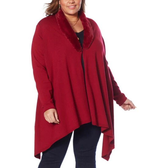 Outlet 🔥 Colleen Lopez Collection Colleen Lopez Draped Cardigan With Faux Fur Collar Black 🥰 - Image 5