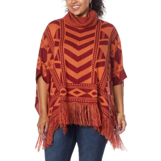 Buy π― Colleen Lopez Collection Colleen Lopez Turtleneck Poncho Sweater Burgundy π - Image 5