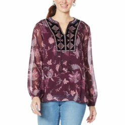 Wholesale 🔥 Colleen Lopez Collection Colleen Lopez Embellished Velvet Bib Top With Cami Purple Floral 💯