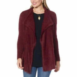 Top 10 😉 Colleen Lopez Collection Colleen Lopez Waterfall Sweater Knit Cardigan Wine 🛒
