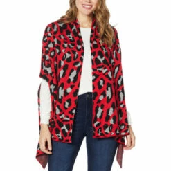 Coupon 🛒 Colleen Lopez Collection Colleen Lopez Printed Sweater Wrap Red Cheetah 🎁