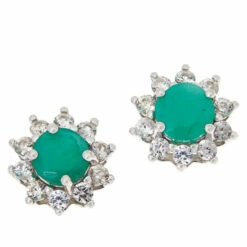 Buy 🔔 Colleen Lopez Collection Colleen Lopez Emerald And White Zircon Halo Stud Earrings 👍