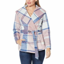 Buy 💯 Colleen Lopez Collection Colleen Lopez Plaid Wool-Blend Belted Jacket Light Mauve 👍