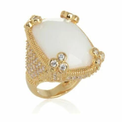 Best Sale 👏 Colleen Lopez Collection Colleen Lopez Checkerboard-Cut Stone And CZ Goldtone Pavé Ring Black 💯