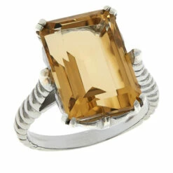 New 👏 Colleen Lopez Collection Colleen Lopez Sterling Silver Emerald-Cut Gemstone Ring Citrine 😀