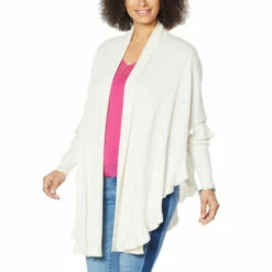 Best reviews of ✨ Colleen Lopez Collection Colleen Lopez Open Front Ruffle Poncho Sweater Black 😍