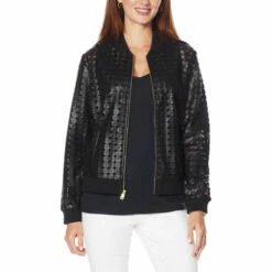 Top 10 🥰 Colleen Lopez Collection Colleen Lopez Faux Leather And Mesh Bomber Jacket Dark Purple 🛒