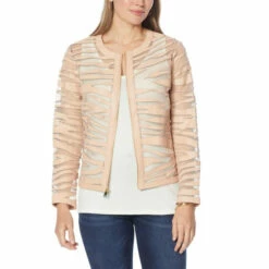 New 👍 Colleen Lopez Collection Colleen Lopez Faux Leather And Mesh Tiger Jacket Pink Sand 👍