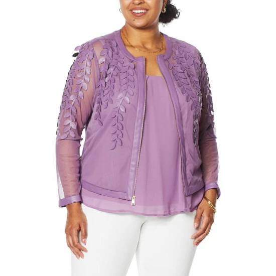 Promo 🔔 Colleen Lopez Collection Colleen Lopez Faux Leather Leaf And Mesh Jacket Bright Fuchsia 🛒 - Image 2