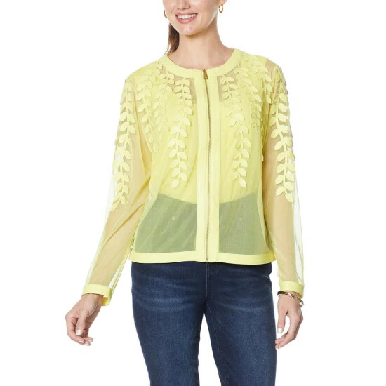 Promo 🔔 Colleen Lopez Collection Colleen Lopez Faux Leather Leaf And Mesh Jacket Bright Fuchsia 🛒 - Image 3