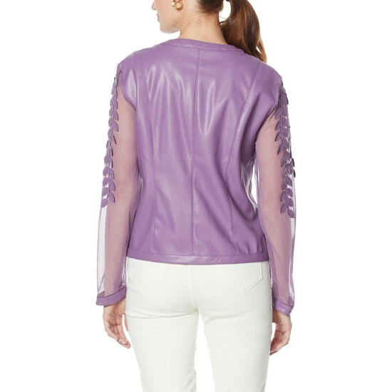Promo 🔔 Colleen Lopez Collection Colleen Lopez Faux Leather Leaf And Mesh Jacket Bright Fuchsia 🛒 - Image 4