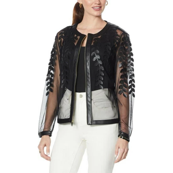Promo 🔔 Colleen Lopez Collection Colleen Lopez Faux Leather Leaf And Mesh Jacket Bright Fuchsia 🛒 - Image 5