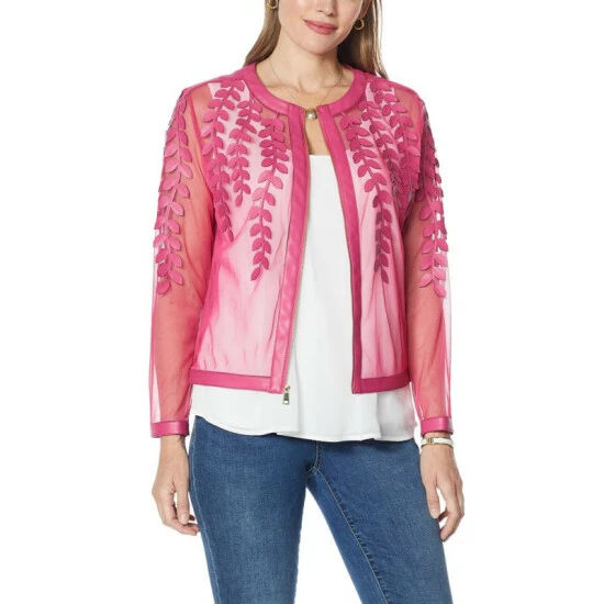 Promo 🔔 Colleen Lopez Collection Colleen Lopez Faux Leather Leaf And Mesh Jacket Bright Fuchsia 🛒 - Image 6