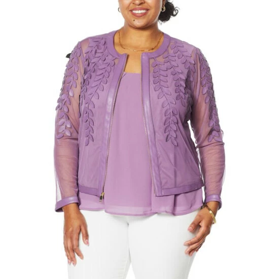 Promo 🔔 Colleen Lopez Collection Colleen Lopez Faux Leather Leaf And Mesh Jacket Bright Fuchsia 🛒 - Image 8