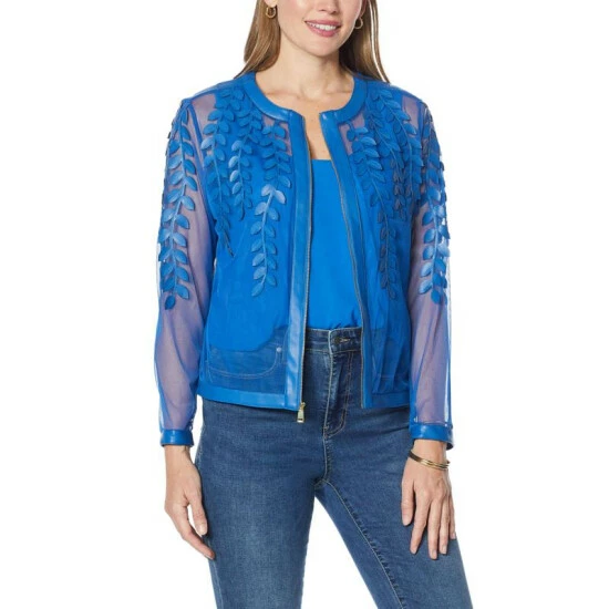 Promo 🔔 Colleen Lopez Collection Colleen Lopez Faux Leather Leaf And Mesh Jacket Bright Fuchsia 🛒 - Image 9