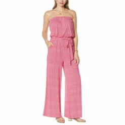 Top 10 ❤️ Colleen Lopez Collection Colleen Lopez Striped Knit Strapless Jumpsuit Pink Stripe 🔔
