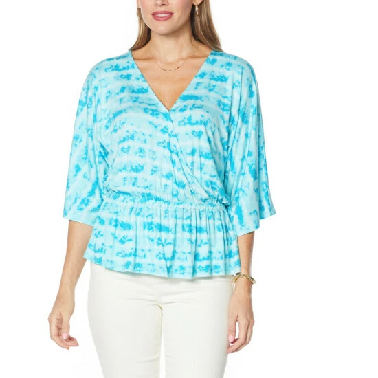 Budget β¨ Colleen Lopez Collection Colleen Lopez Striped Tie Dye Peplum Top Blue Stripe π
