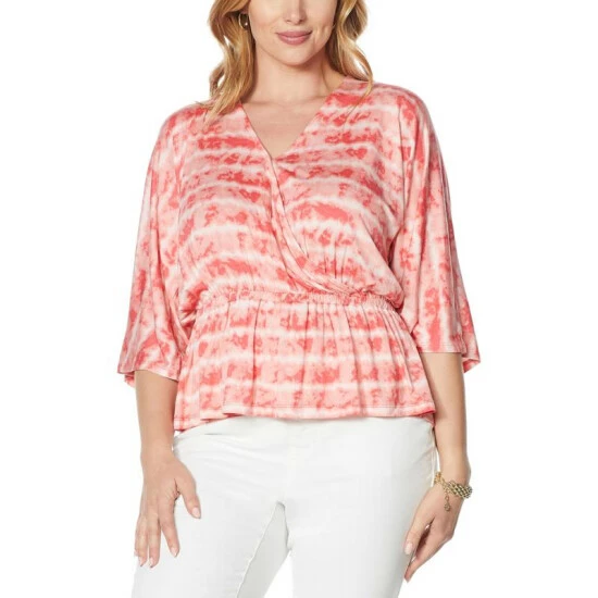 Budget β¨ Colleen Lopez Collection Colleen Lopez Striped Tie Dye Peplum Top Blue Stripe π - Image 4