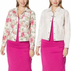 Flash Sale 😍 Colleen Lopez Collection Colleen Lopez Reversible Denim Jacket Cream Palm ✨