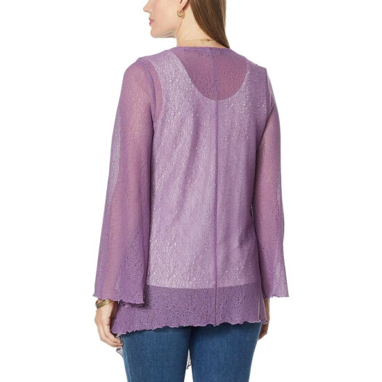 Cheapest ✨ Colleen Lopez Collection Colleen Lopez Long-Sleeve Raschel Lace Cardigan Blue Tint ✨ - Image 3