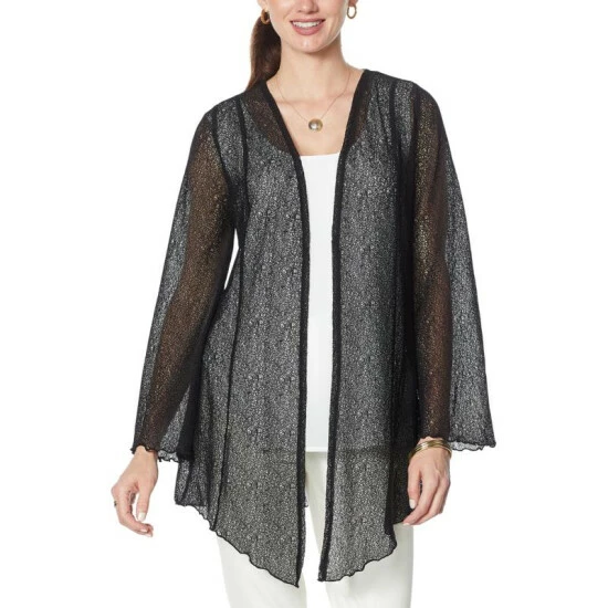 Cheapest ✨ Colleen Lopez Collection Colleen Lopez Long-Sleeve Raschel Lace Cardigan Blue Tint ✨ - Image 4