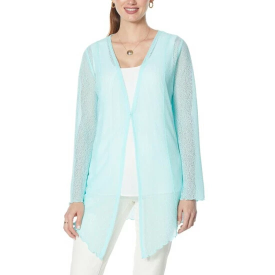 Cheapest ✨ Colleen Lopez Collection Colleen Lopez Long-Sleeve Raschel Lace Cardigan Blue Tint ✨ - Image 5
