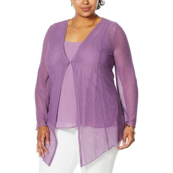 Cheapest ✨ Colleen Lopez Collection Colleen Lopez Long-Sleeve Raschel Lace Cardigan Blue Tint ✨ - Image 7