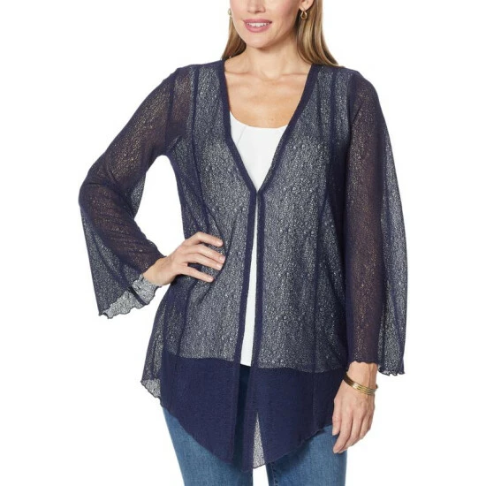 Cheapest ✨ Colleen Lopez Collection Colleen Lopez Long-Sleeve Raschel Lace Cardigan Blue Tint ✨ - Image 9