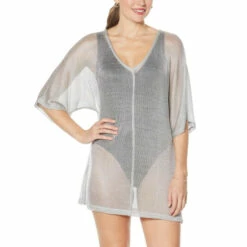 Hot Sale ⌛ Colleen Lopez Collection Colleen Lopez Dolman-Sleeve Metallic Knit Cover-Up Gold Metallic 😉