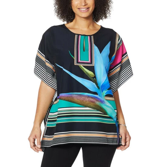 Top 10 🔔 Colleen Lopez Collection Colleen Lopez Split Neck Printed Woven Poncho Wine ✨