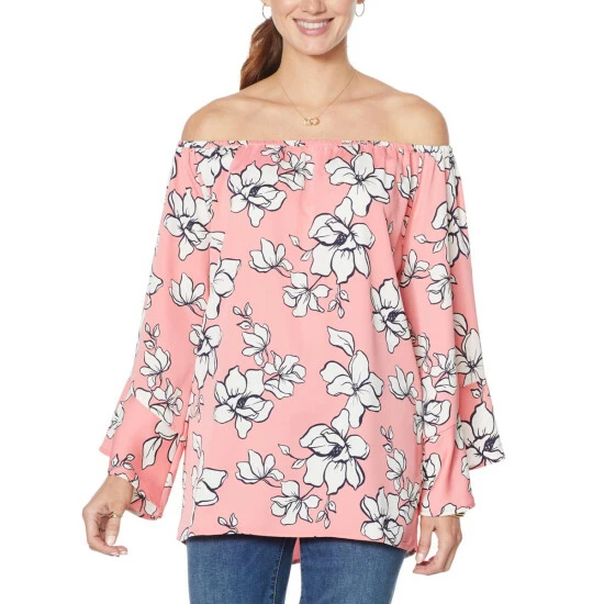 Wholesale ๐ Colleen Lopez Collection Colleen Lopez Off-the-Shoulder Flutter-Sleeve Print Top Sea Breeze ๐