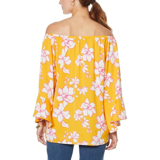 Wholesale ๐ Colleen Lopez Collection Colleen Lopez Off-the-Shoulder Flutter-Sleeve Print Top Sea Breeze ๐ - Image 3