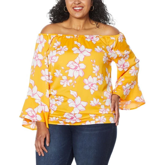 Wholesale ๐ Colleen Lopez Collection Colleen Lopez Off-the-Shoulder Flutter-Sleeve Print Top Sea Breeze ๐ - Image 4