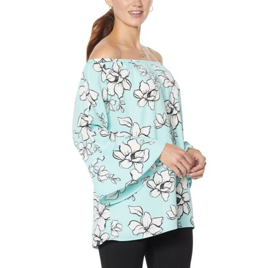Wholesale ๐ Colleen Lopez Collection Colleen Lopez Off-the-Shoulder Flutter-Sleeve Print Top Sea Breeze ๐ - Image 5