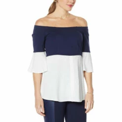 Best deal π₯° Colleen Lopez Collection Colleen Lopez Off-the-Shoulder Colorblock Top Navy β€οΈ