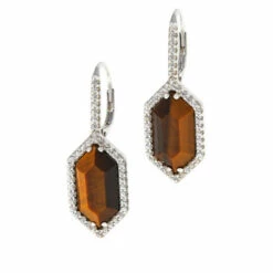 Brand new 👏 Colleen Lopez Collection Colleen Lopez Hexagon Gemstone And White Zircon Earrings Tigers Eye ❤️