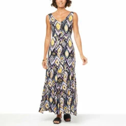 Hot Sale ⌛ Colleen Lopez Collection Colleen Lopez Printed Drawstring Maxi 👗 Dress Gibraltar Sea Ikat 🔔