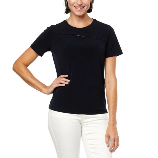 Best reviews of ✔️ Colleen Lopez Collection Colleen Lopez Short-Sleeve Cutout Tee Gibraltar Sea 🔔