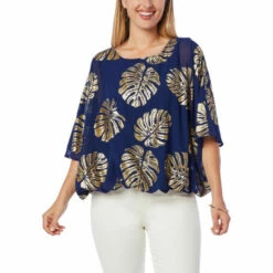 Wholesale ๐คฉ Colleen Lopez Collection Colleen Lopez Metallic Print Dolman Sleeve Woven Top Black ๐