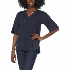 Promo โ Colleen Lopez Collection Colleen Lopez Knit Top With Lace Border Tropical Teal ๐ฅ