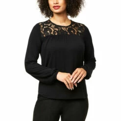 Budget 👏 Colleen Lopez Collection Colleen Lopez Knit Top With Lace Detail Black 👏