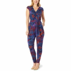 Best Sale ⭐ Colleen Lopez Collection Colleen Lopez Wrap Tie Knit Jumpsuit Deep Sea Floral 😉
