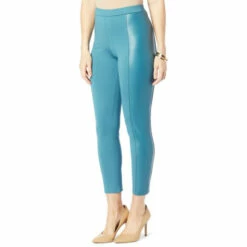 Coupon ๐ Colleen Lopez Collection Colleen Lopez Skinny Ponte Pant With Faux Leather Side Panel Dusty Teal โ
