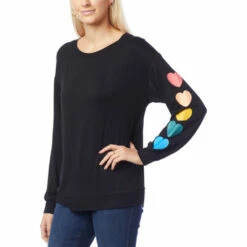 Budget โ Colleen Lopez Collection Colleen Lopez French Terry Hearts Boatneck Sweatshirt Navy ๐