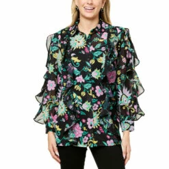 Cheap 🔔 Colleen Lopez Collection Colleen Lopez Ruffled Chiffon Button-Down 👚 Shirt Black Floral 🎉