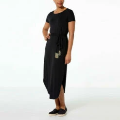 Budget 🥰 Colleen Lopez Collection G By Giuliana EcoLuxe Knit Belted Maxi T-Shirt 👗 Dress Chili 😍